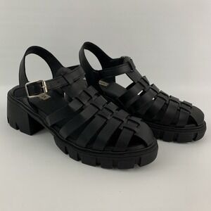 Steve Madden Women's Kayto Fisherman Chunky Heel Black Sandals Size 10